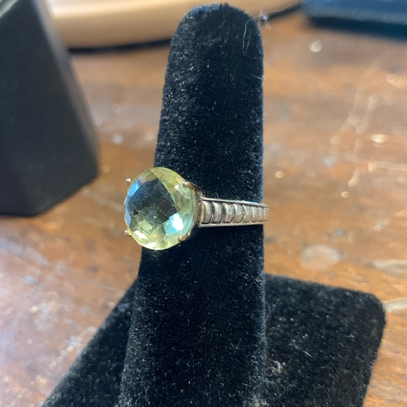 CUSHION CUT YELLOW FACETED GEM STERLING AND 14 KARAT GOLD COCKTAIL RING … - Picture 5 of 13